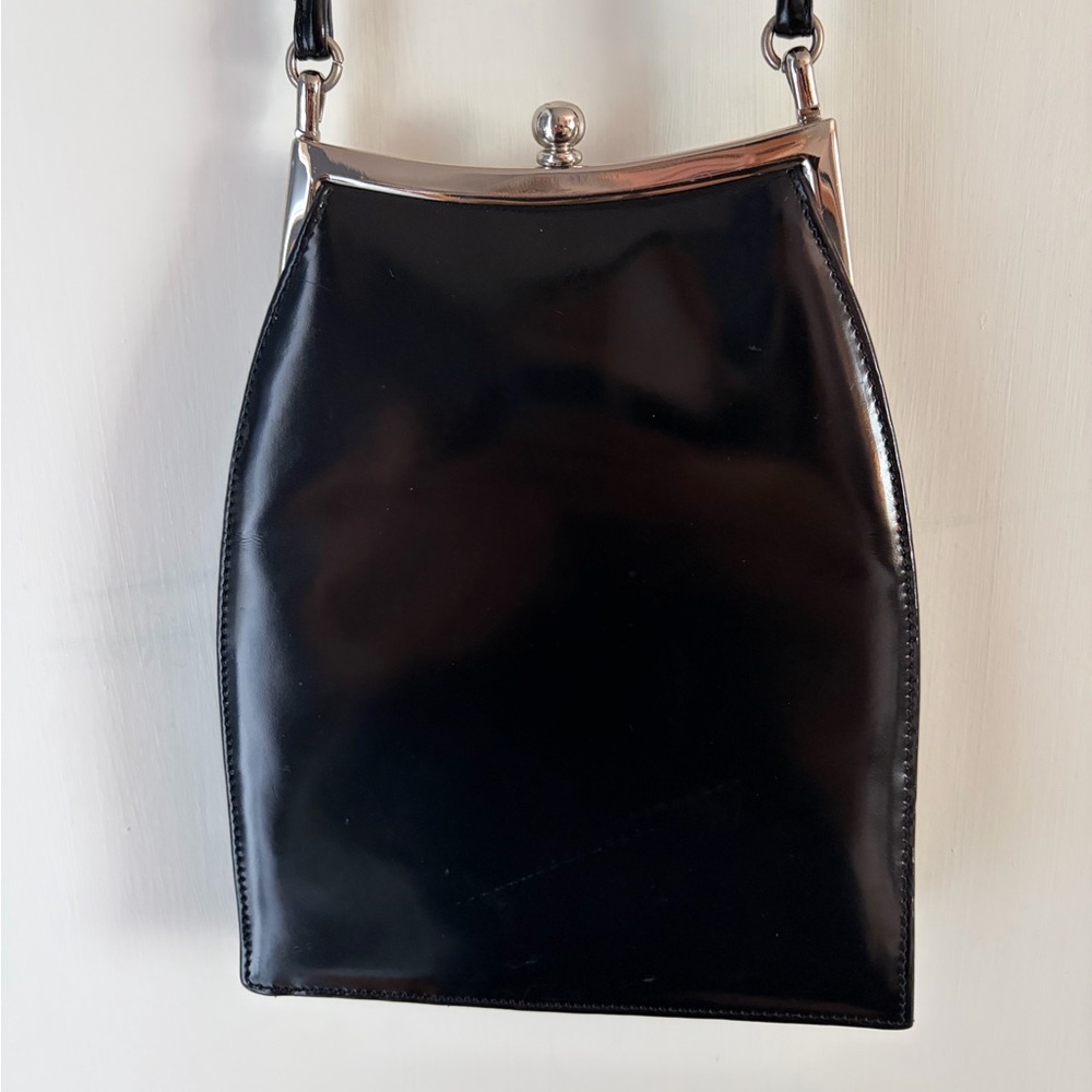 Classic Black Patent Frame-Top Shoulder Bag